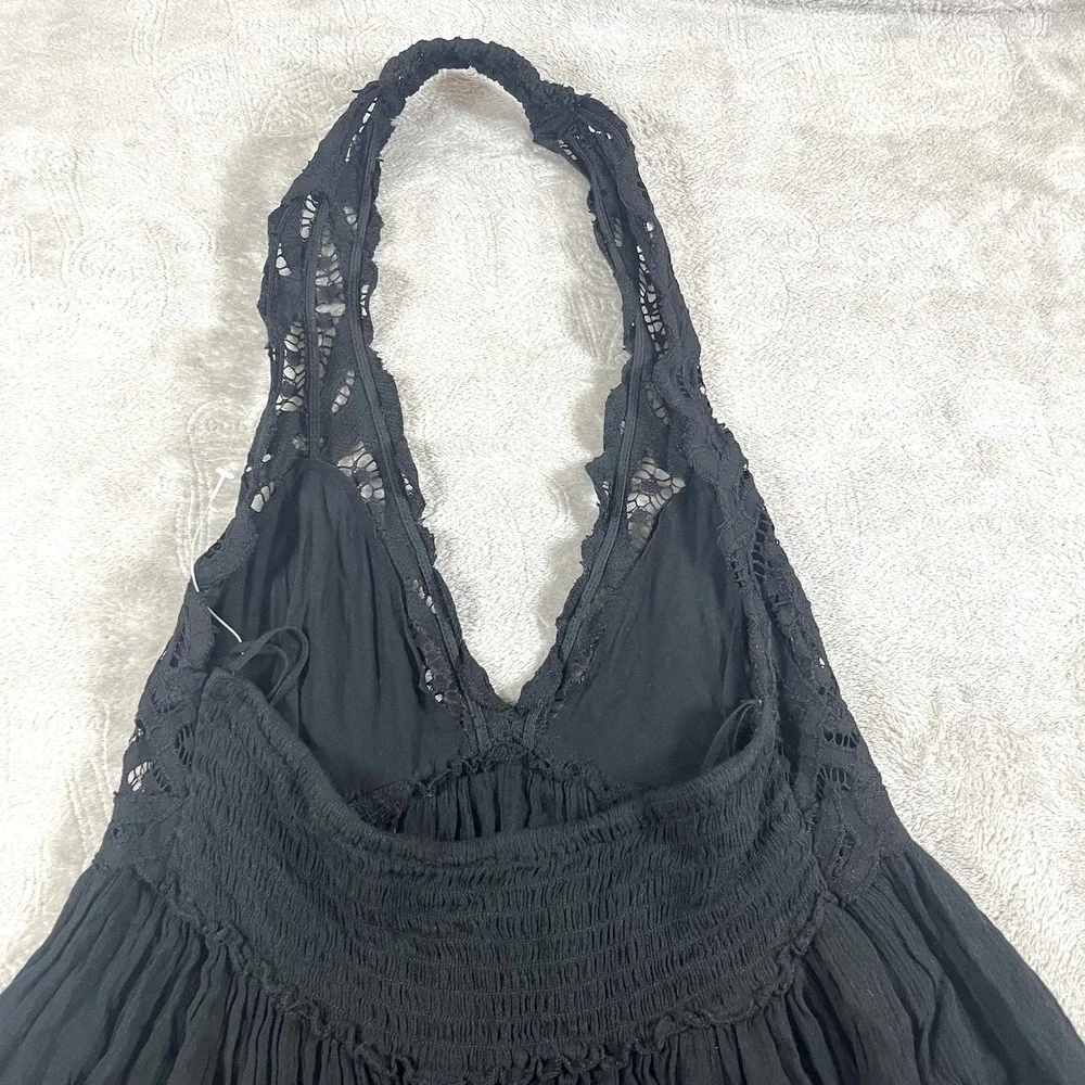 Free People Fp One Adella Babydoll Slip V Neck Black Lace Ruffle Dress Small - Picture 10 of 12